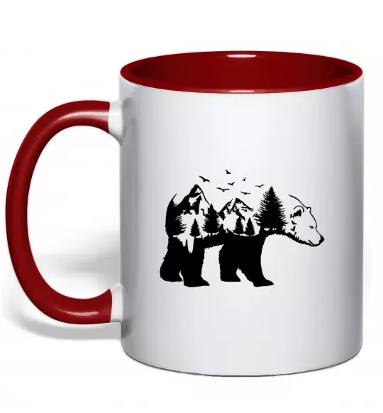 Чашка с цветной ручкой Ведмідь природа Красный фото