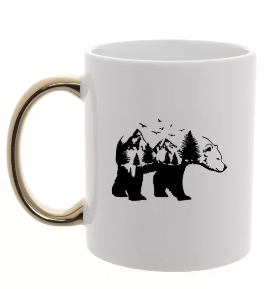 Чашка с цветной ручкой Ведмідь природа Золото фото