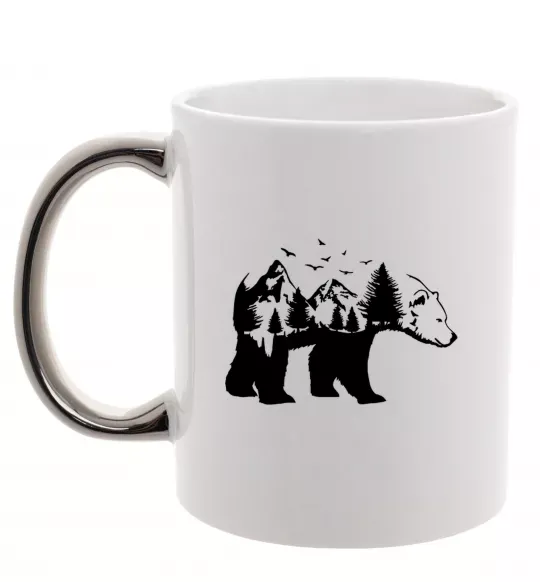 Чашка с цветной ручкой Ведмідь природа Серебро фото