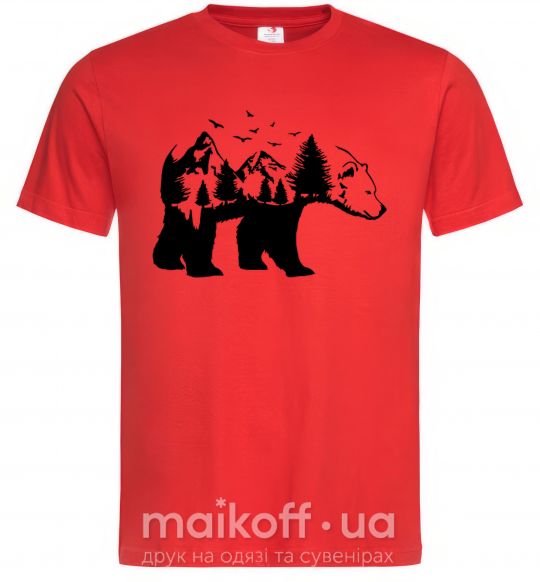 Мужская футболка Медведь природа Красный фото