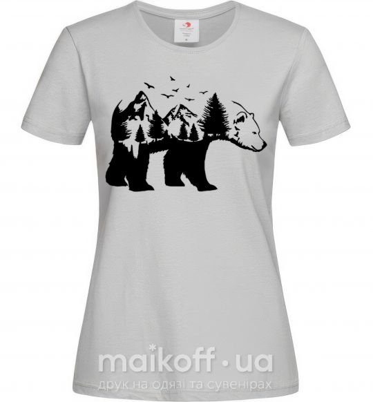Женская футболка Медведь природа Серый фото