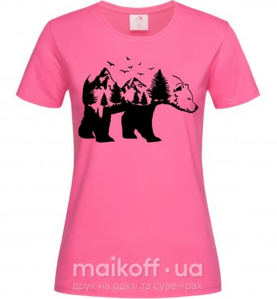 Жіноча футболка Медведь природа Яскраво-рожевий фото