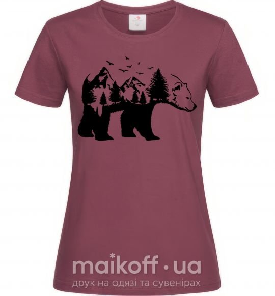 Жіноча футболка Медведь природа Бордовий фото