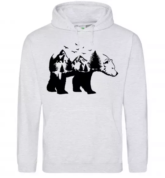 Мужская толстовка (худи) Ведмідь природа Серый меланж фото