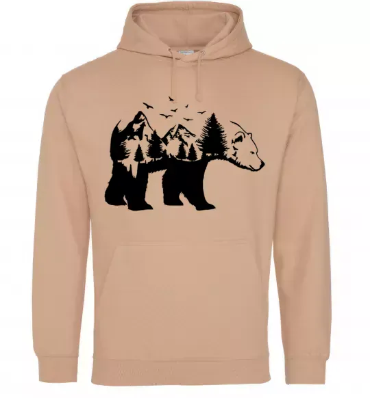 Мужская толстовка (худи) Ведмідь природа Песочный фото