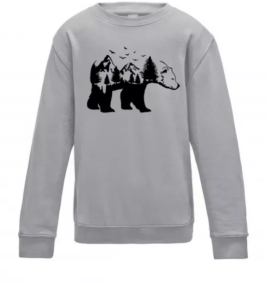 Детский Свитшот Ведмідь природа Серый меланж фото