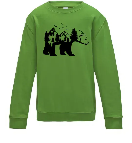 Детский Свитшот Ведмідь природа Лаймовый фото