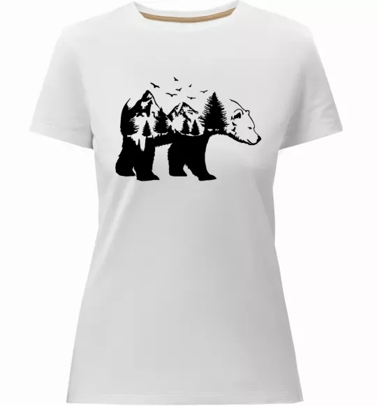 Женская премиум футболка Ведмідь природа Белый фото