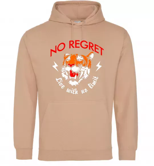 Женская толстовка (худи) No regret live with no limit Песочный фото