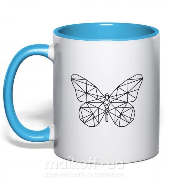Чашка з кольоровою ручкою Butterfly geometria Блакитний фото