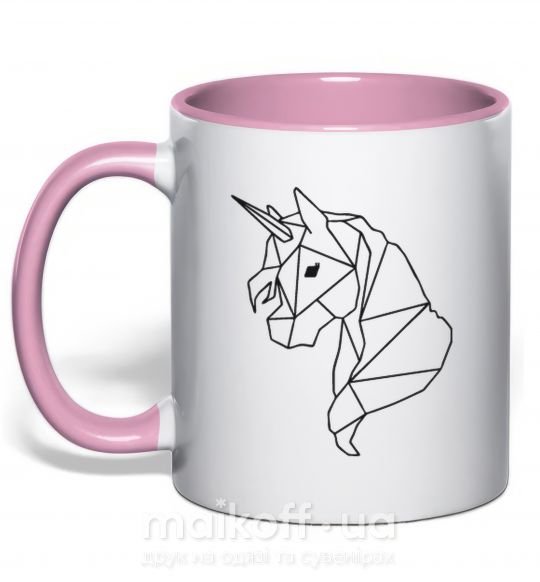 Чашка з кольоровою ручкою Единорог геометрия Ніжно рожевий фото