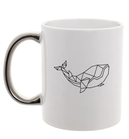 Чашка з кольоровою ручкою Кит геометрія Срібло фото