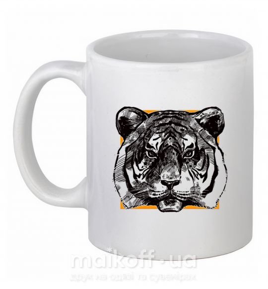 Чашка керамическая Тигр рамка Белый фото