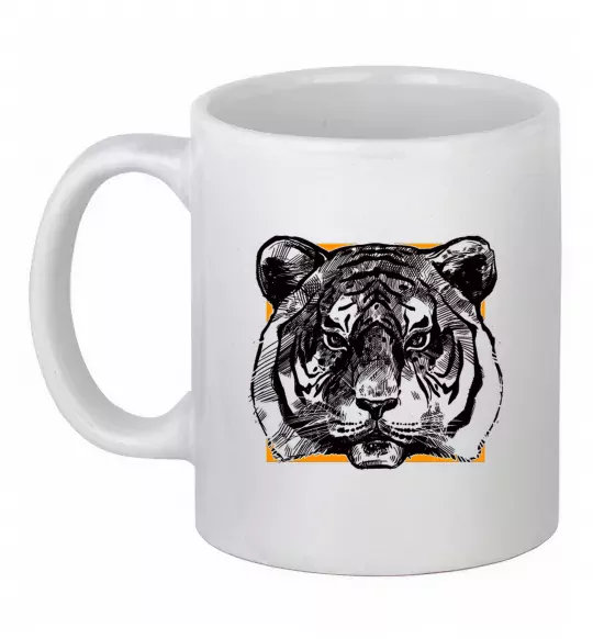 Чашка керамическая Тигр рамка Белый фото