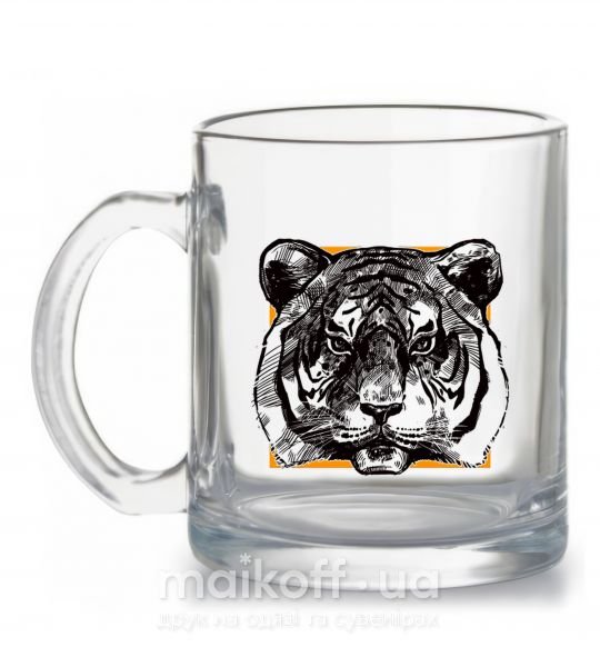 Чашка стеклянная Тигр рамка Прозрачный фото