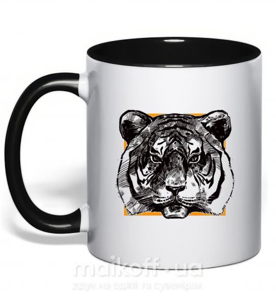 Чашка з кольоровою ручкою Тигр рамка Чорний фото