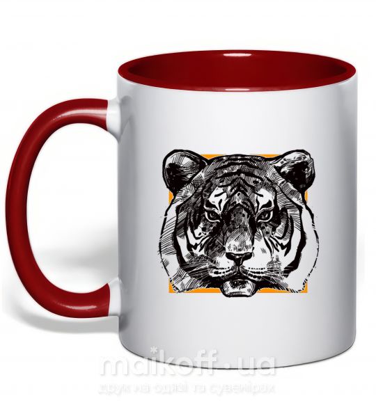 Чашка з кольоровою ручкою Тигр рамка Червоний фото