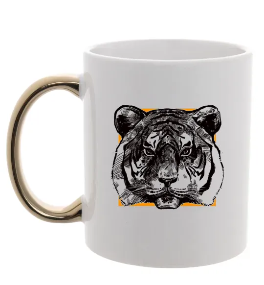 Чашка с цветной ручкой Тигр рамка Золото фото