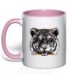 Чашка з кольоровою ручкою Тигр рамка Ніжно рожевий фото