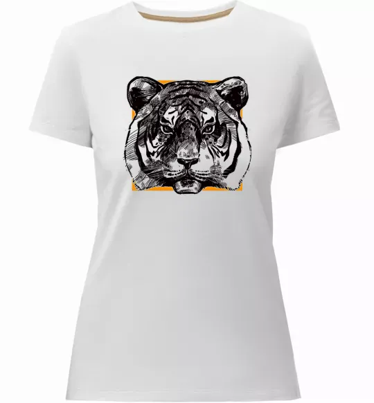 Женская премиум футболка Тигр рамка Белый фото