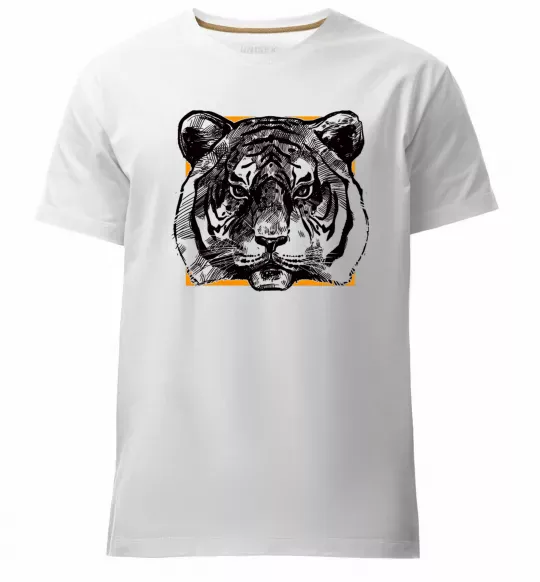 Мужская премиум футболка Тигр рамка Белый фото