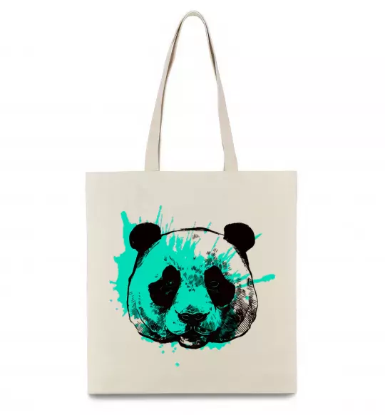 Еко-сумка Панда бризки бірюза Бежевий фото