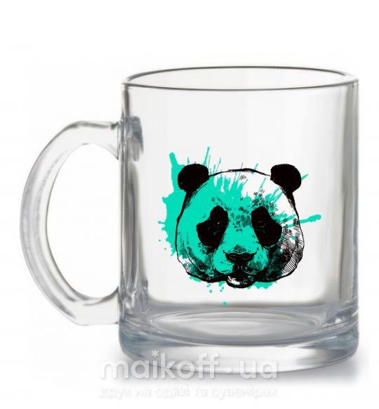 Чашка стеклянная Панда брызги бирюза Прозрачный фото