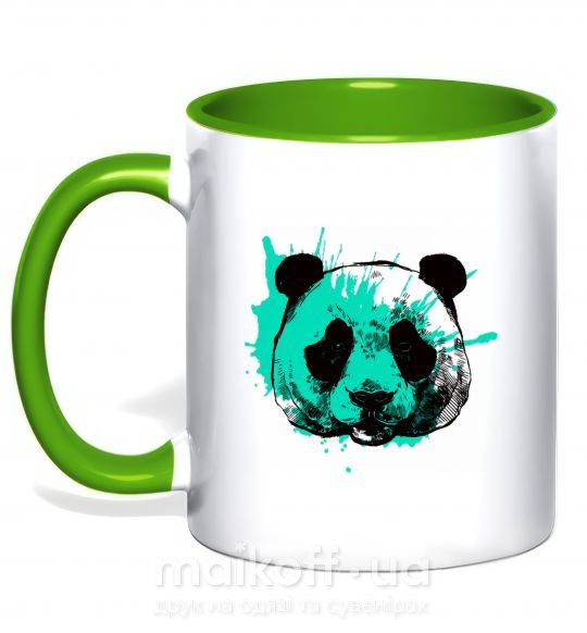 Чашка з кольоровою ручкою Панда брызги бирюза Зелений фото