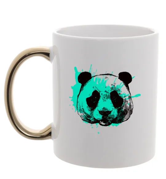 Чашка з кольоровою ручкою Панда бризки бірюза Золото фото