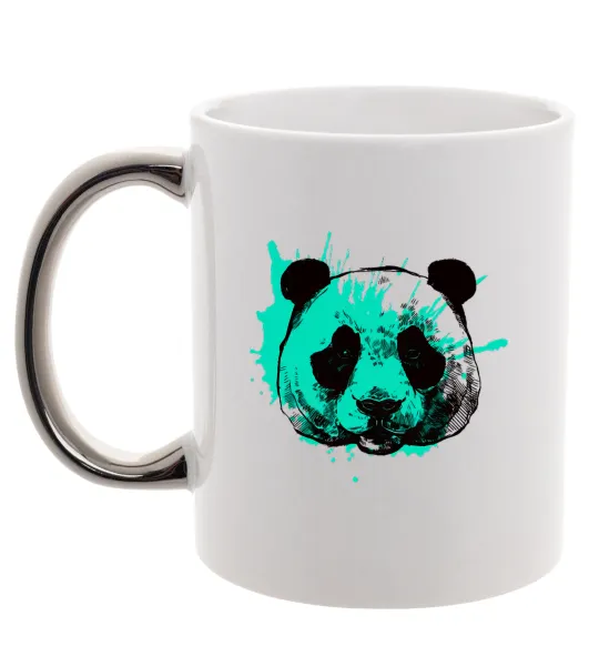 Чашка з кольоровою ручкою Панда бризки бірюза Срібло фото