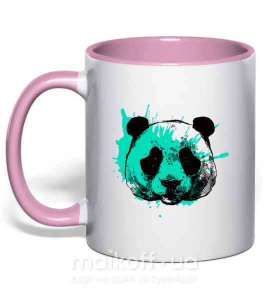 Чашка з кольоровою ручкою Панда брызги бирюза Ніжно рожевий фото