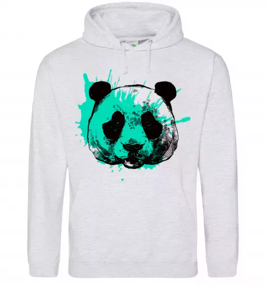 Жіноча толстовка (худі) Панда бризки бірюза Сірий меланж фото