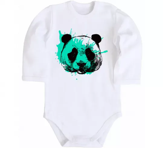 Дитячий бодік Панда бризки бірюза Білий фото