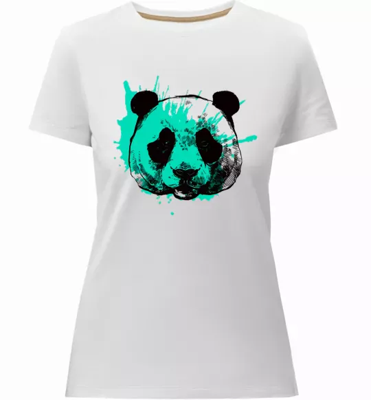 Женская премиум футболка Панда бризки бірюза Белый фото