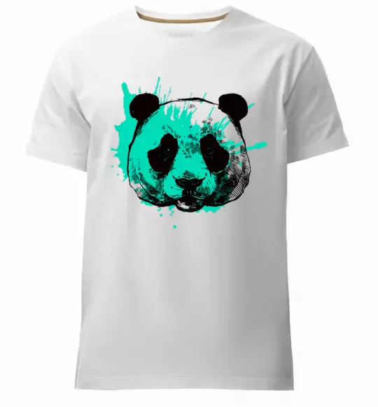 Мужская премиум футболка Панда бризки бірюза Белый фото