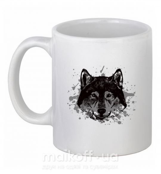 Чашка керамічна Волк брызги Білий фото
