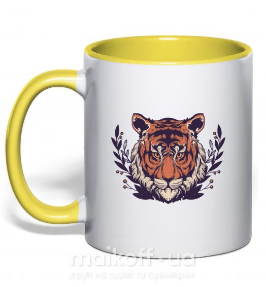 Чашка з кольоровою ручкою Реалистичный тигр Сонячно жовтий фото