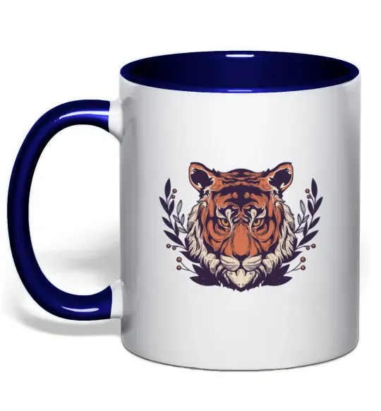 Чашка с цветной ручкой Реалістичний тигр Глубокий темно-синий фото