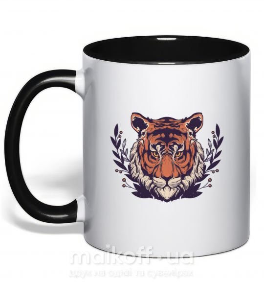 Чашка с цветной ручкой Реалистичный тигр Черный фото