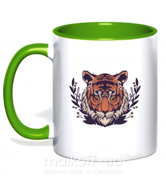 Чашка с цветной ручкой Реалистичный тигр Зеленый фото