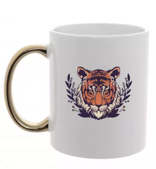 Чашка с цветной ручкой Реалістичний тигр Золото фото