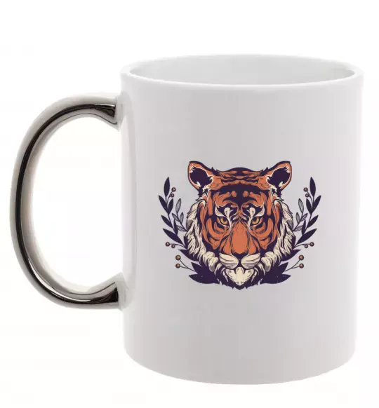 Чашка с цветной ручкой Реалістичний тигр Серебро фото