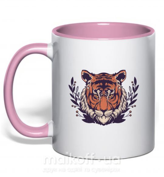 Чашка з кольоровою ручкою Реалистичный тигр Ніжно рожевий фото