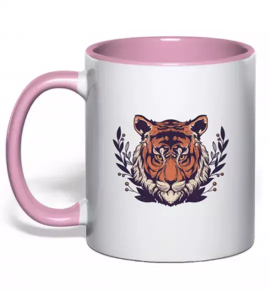 Чашка с цветной ручкой Реалістичний тигр Нежно розовый фото