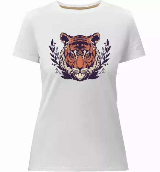 Женская премиум футболка Реалістичний тигр Белый фото