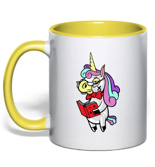 Чашка з кольоровою ручкою Єдиноріг математик Лимонний фото