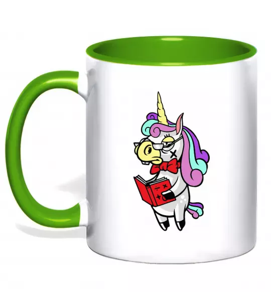 Чашка з кольоровою ручкою Єдиноріг математик Зелений фото