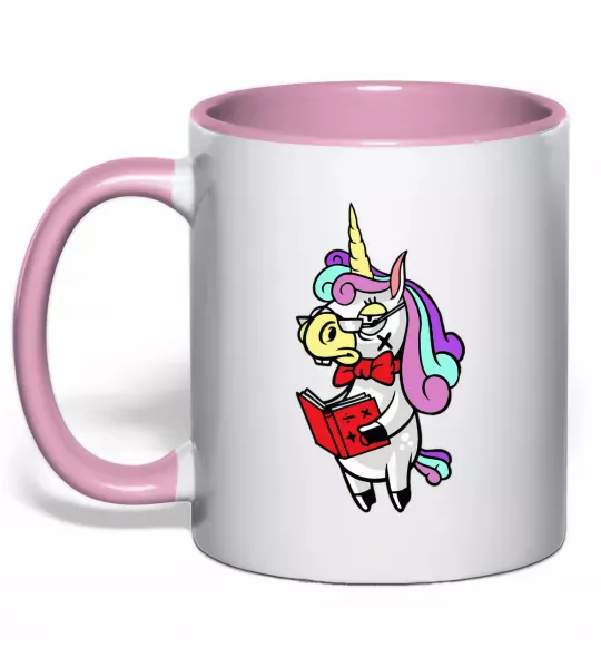 Чашка з кольоровою ручкою Єдиноріг математик Ніжно рожевий фото