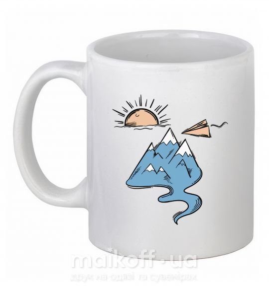 Чашка керамическая Закат горы Белый фото