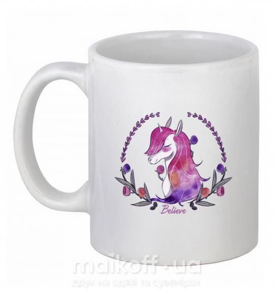 Чашка керамическая Believe unicorn Белый фото